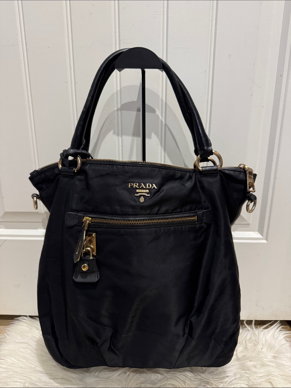 Prada Navy Blue Nylon Tote with Front Zip